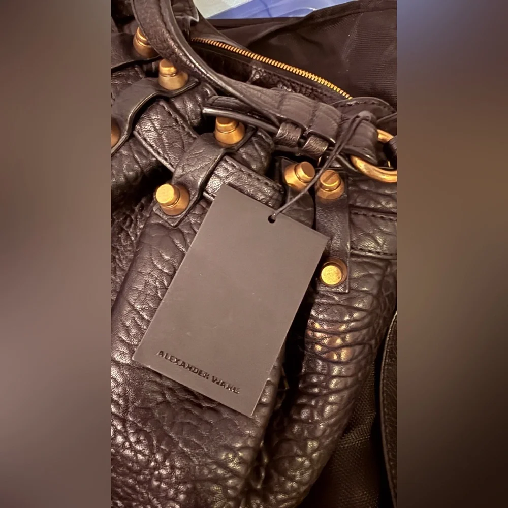 Alexander Wang Black Leather Drawstring Shoulder Bag with Studs New With Tag - Picture 3 of 6